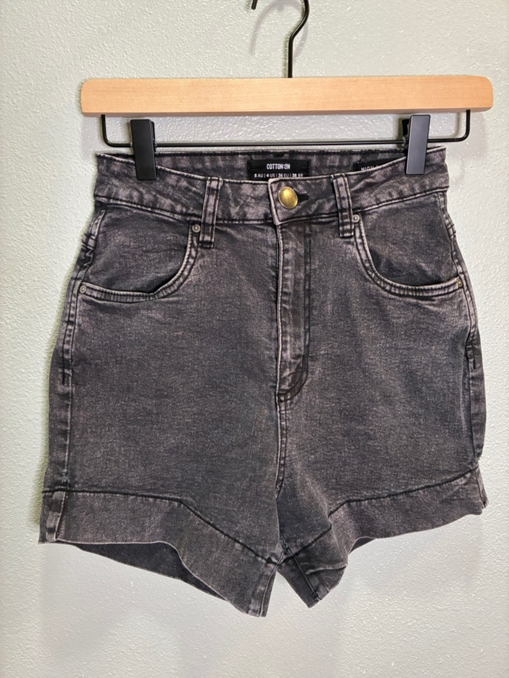 Cotton On High Rise Gray Denim Shorts Rolled Hem Women’s 4 Casual Summer
